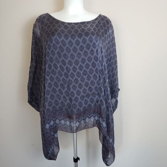 VTG Saks Fifth Avenue Womens Sheer Lined Dolman Boho Flowy Blouse. Blue Gray. S - Picture 1 of 11